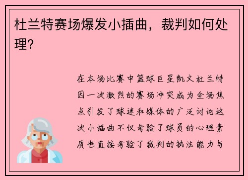 杜兰特赛场爆发小插曲，裁判如何处理？