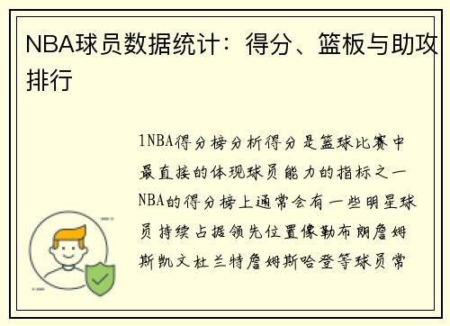 NBA球员数据统计：得分、篮板与助攻排行