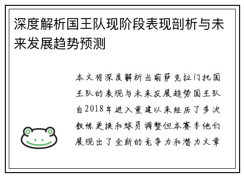 深度解析国王队现阶段表现剖析与未来发展趋势预测